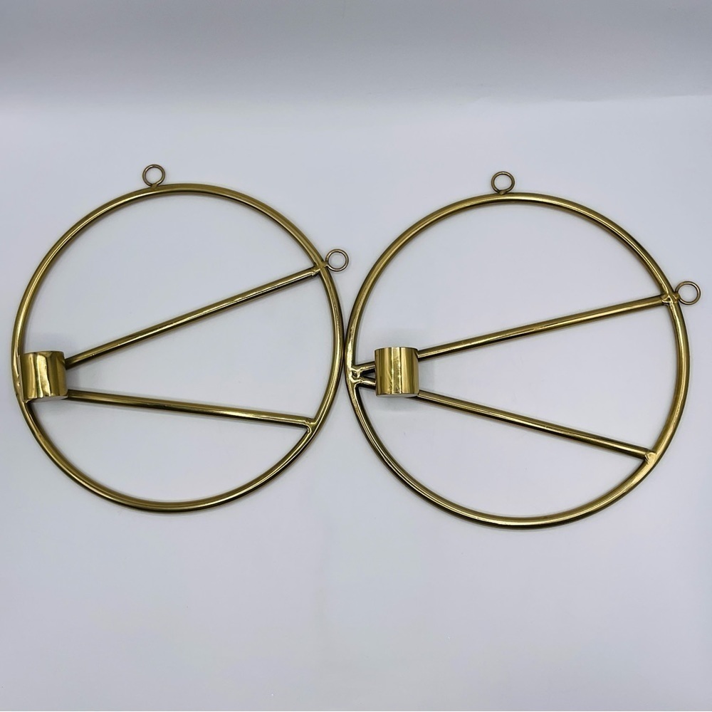 Brass Wall Taper Candle Holder Set of 2 Modern Geometric Round Boho Witchy 8”